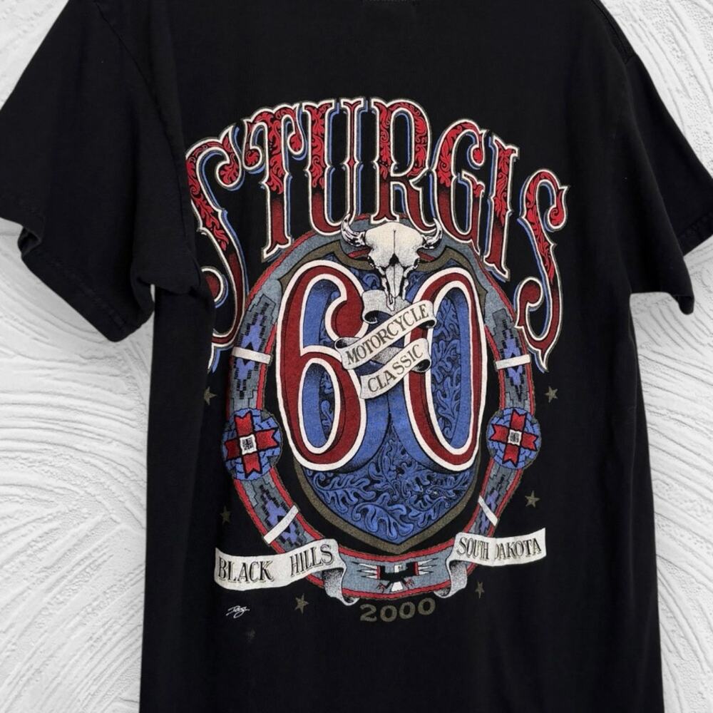 Vintage 2000 Sturgis Motorcycle Rally black southwestern cow skull biker tee M